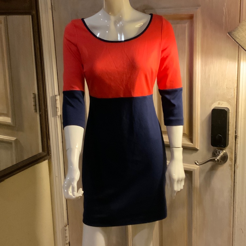 BB Dakota Red and Blue Long Sleeve Dress
